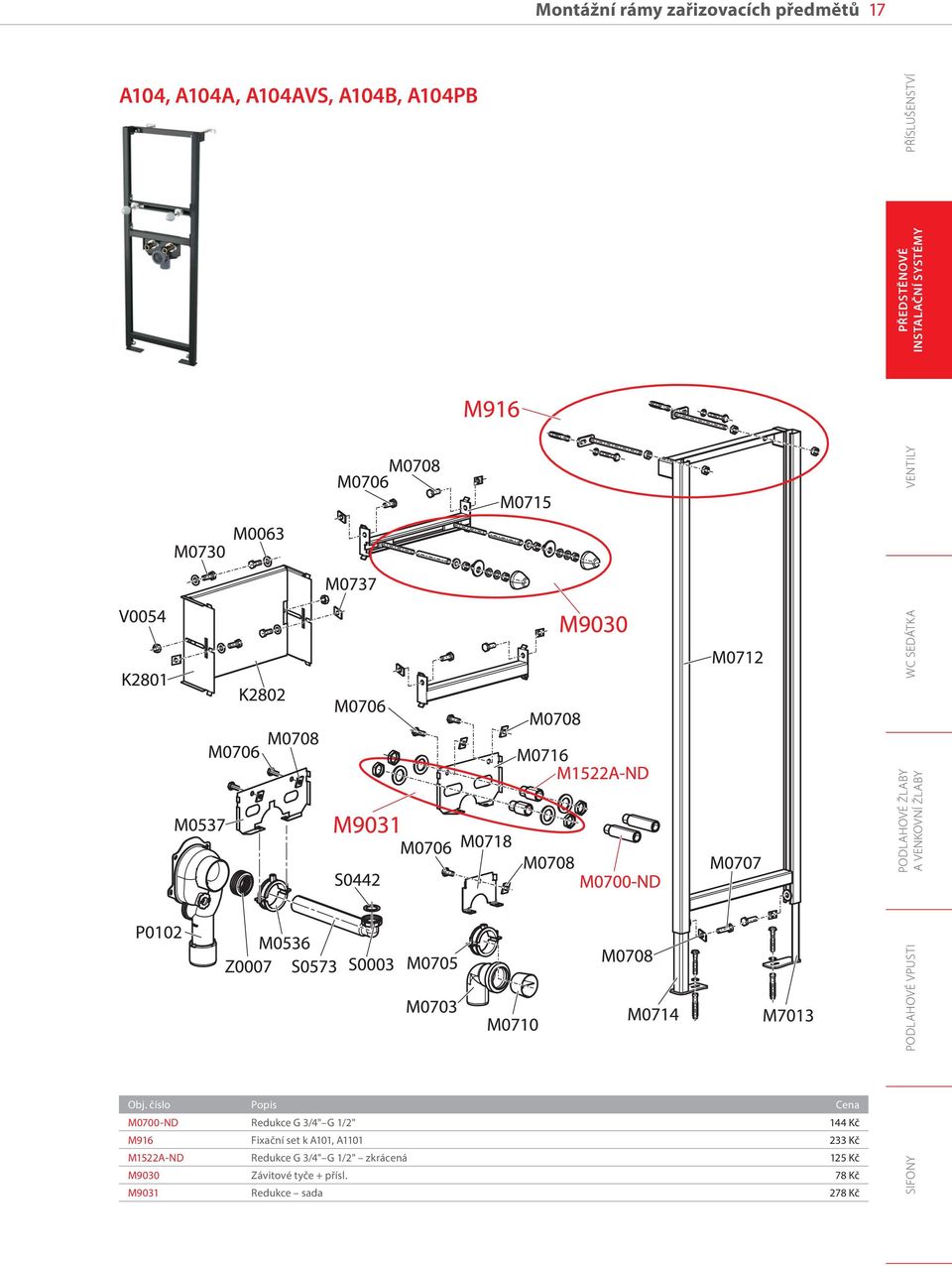 Redukce G 3/4" G 1/2" 144 Kč M916 Fixační set k A101, A1101 233 Kč M1522A-ND Redukce G 3/4" G