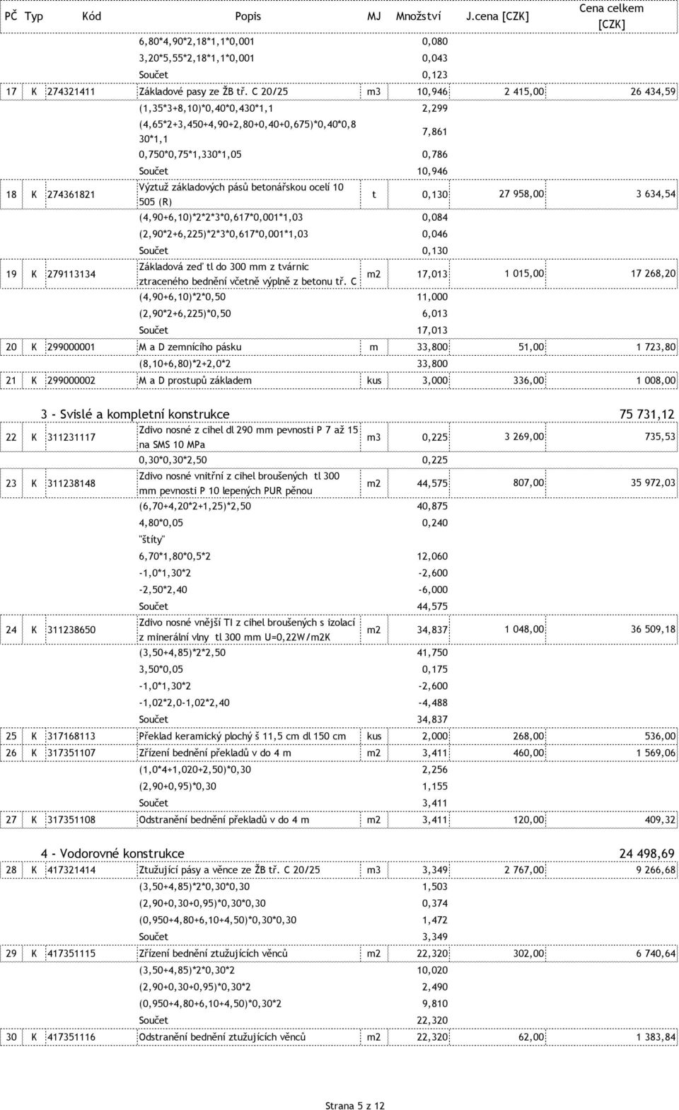 tvárnic 19 K 279113134 m2 17,013 ztraceného bednění včetně výplně z betonu tř.