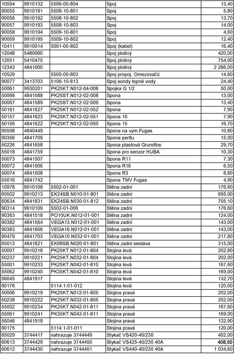 Omezovač 14,60 90077 3413703 5106-10-813 Spoj sondy topné vody 24,40 50061 9930201 PK25KT.N012-04-008 Spojka G 1/2 50,00 50066 4841588 PK25ST.N012-02-008 Spona 13,00 50067 4841589 PK25ST.