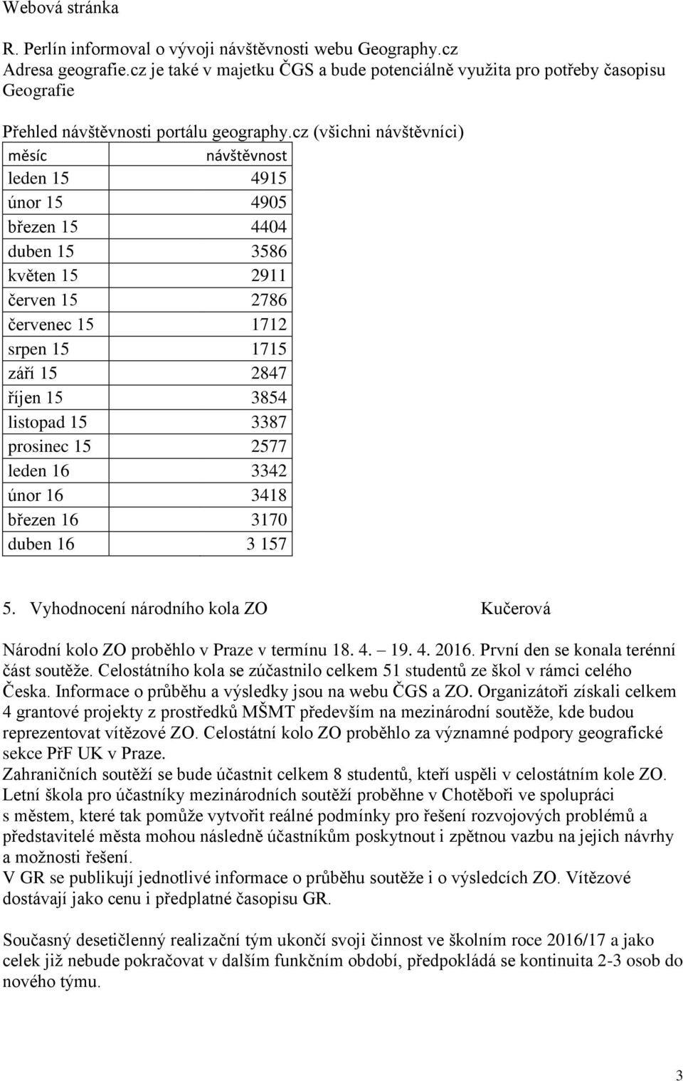 cz (všichni návštěvníci) měsíc návštěvnost leden 15 4915 únor 15 4905 březen 15 4404 duben 15 3586 květen 15 2911 červen 15 2786 červenec 15 1712 srpen 15 1715 září 15 2847 říjen 15 3854 listopad 15