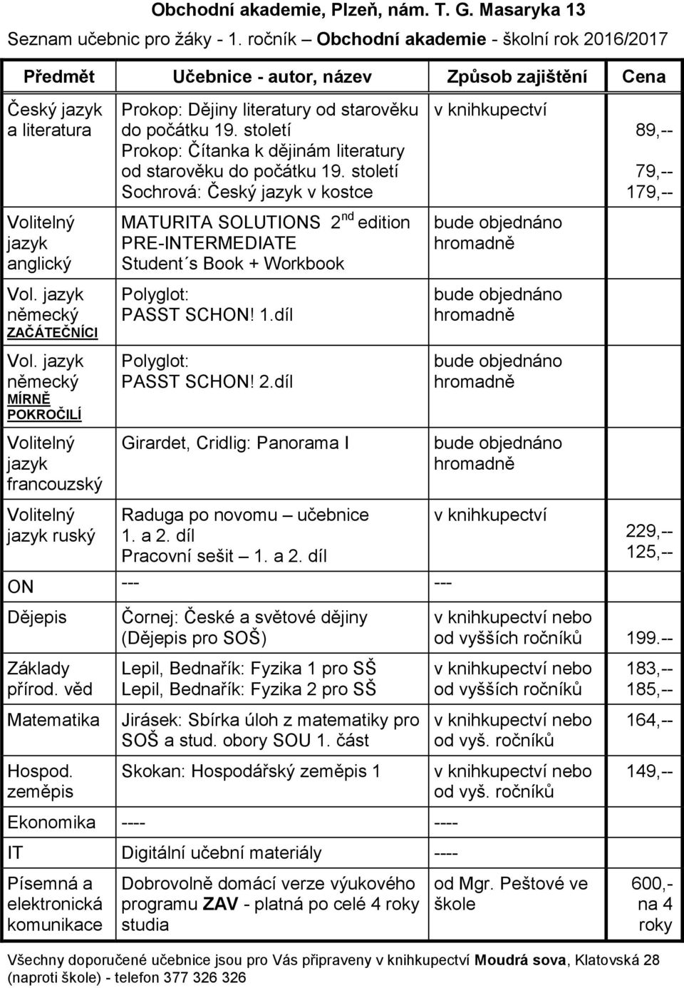 MÍRNĚ POKROČILÍ PASST SCHON! 2.díl ruský Raduga po novomu učebnice 1. a 2. díl Pracovní sešit 1. a 2. díl ON --- --- 229,-- 125,-- Čornej: České a světové dějiny ( pro SOŠ) nebo od 199.