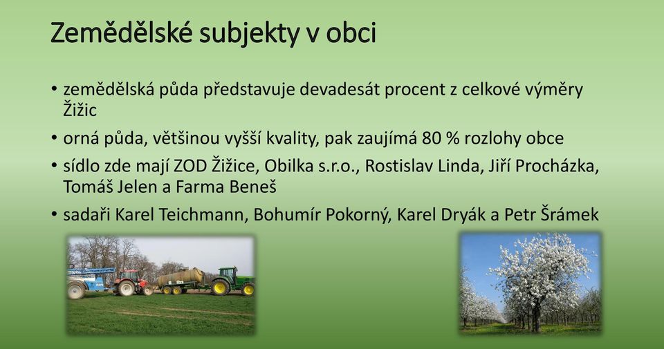 obce sídlo zde mají ZOD Žižice, Obilka s.r.o., Rostislav Linda, Jiří Procházka,