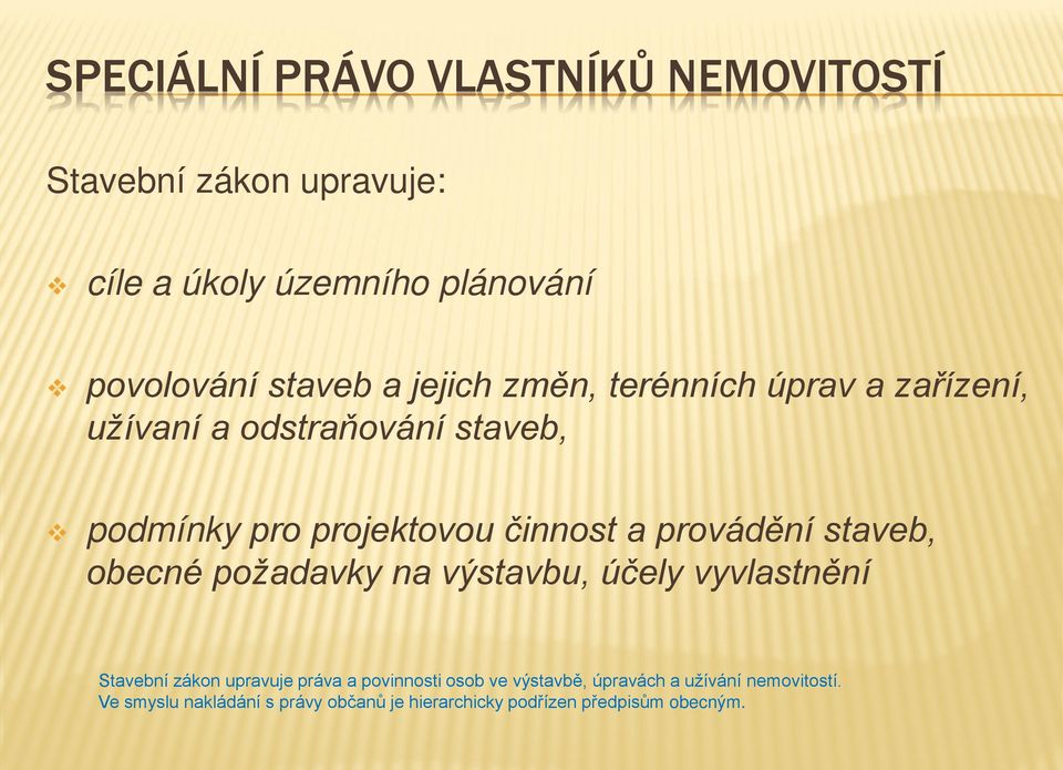 provádění staveb, obecné požadavky na výstavbu, účely vyvlastnění Stavební zákon upravuje práva a povinnosti osob