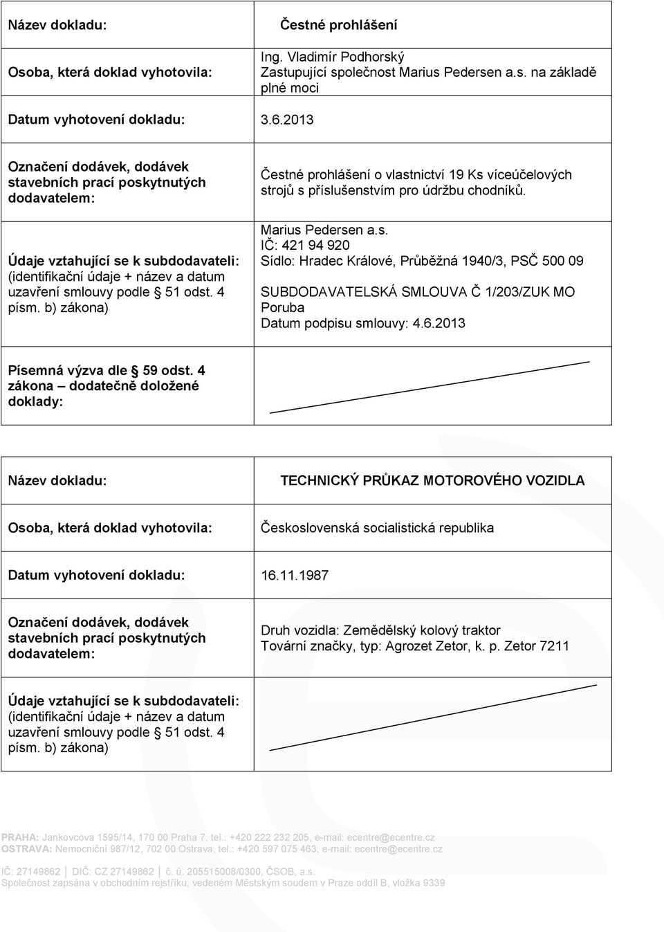 6.2013 TECHNICKÝ PRŮKAZ MOTOROVÉHO VOZIDLA Československá socialistická republika Datum vyhotovení dokladu: 16.11.