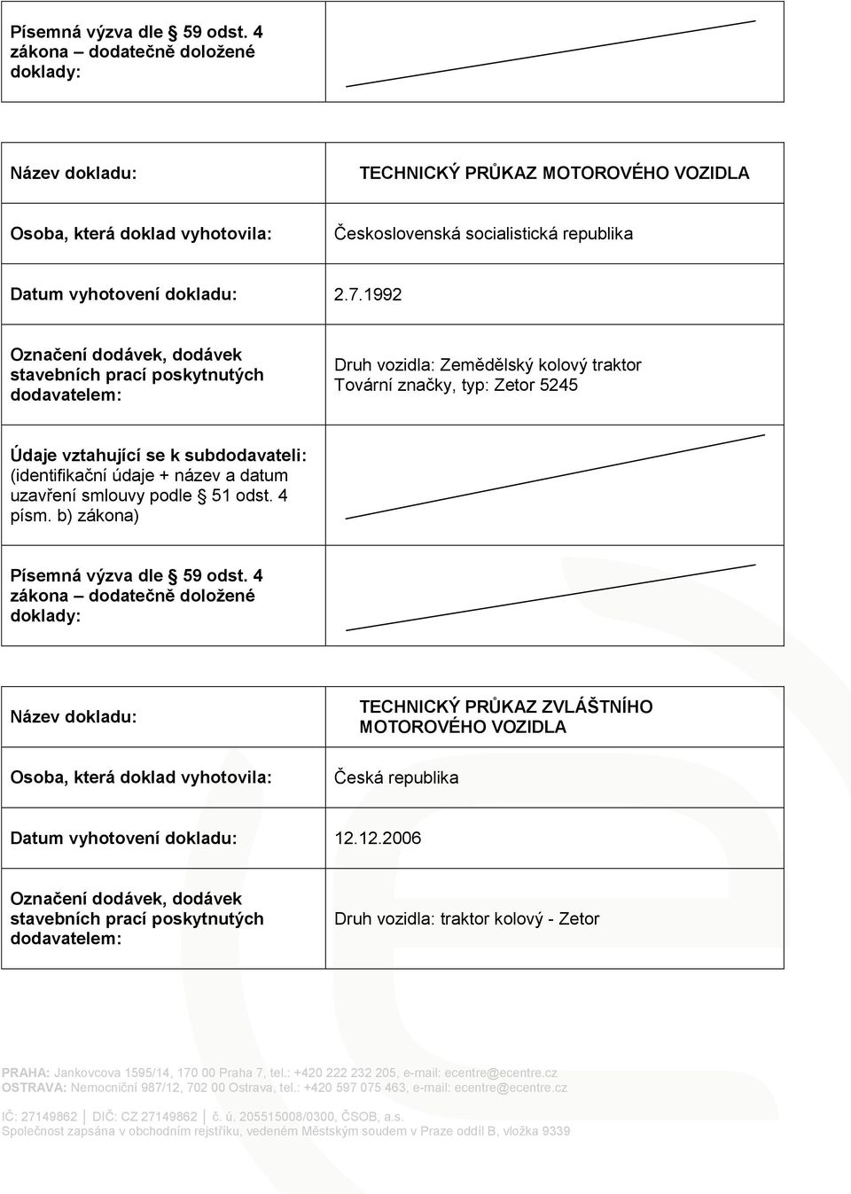 1992 Druh vozidla: Zemědělský kolový traktor Tovární značky, typ: Zetor