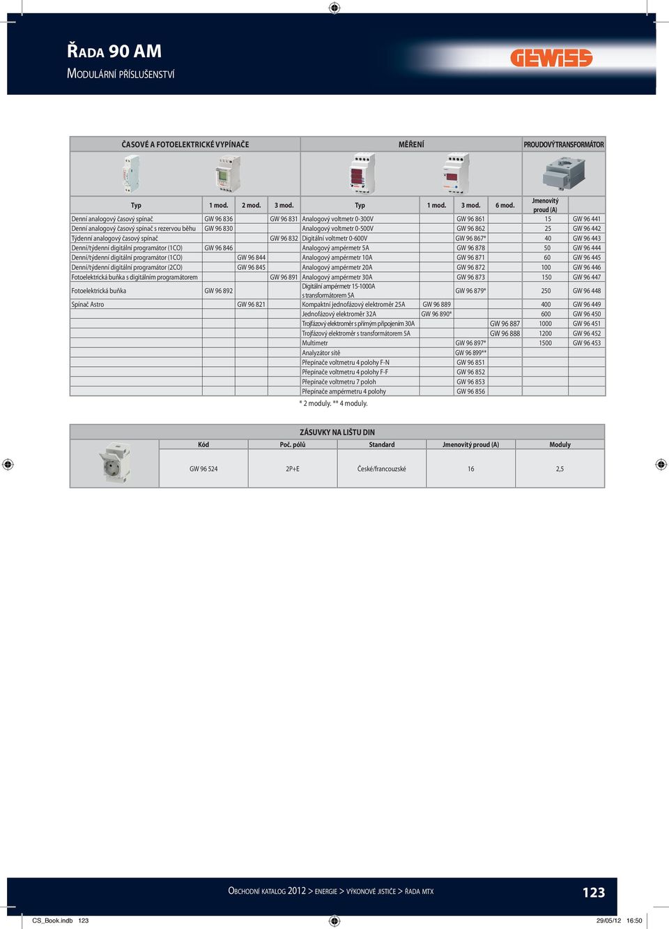 0-500V GW 96 862 25 GW 96 442 Týdenní analogový časový spínač GW 96 832 Digitální voltmetr 0-600V GW 96 867* 40 GW 96 443 Denní/týdenní digitální programátor (1CO) GW 96 846 Analogový ampérmetr 5A GW