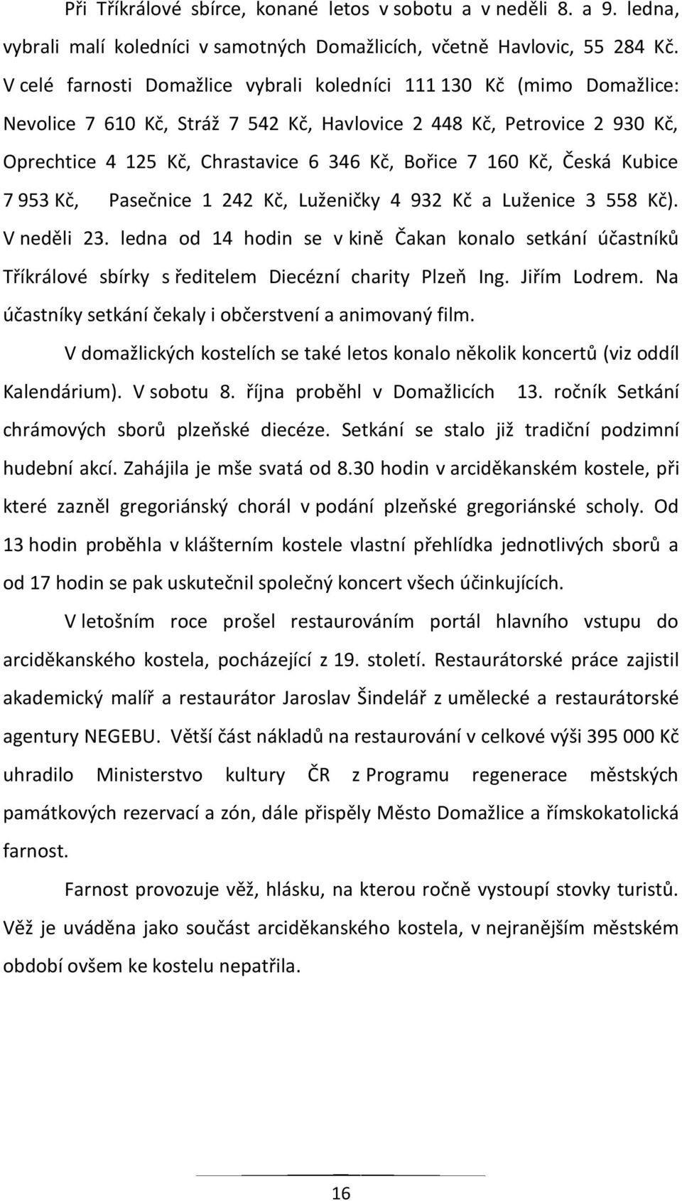 160 Kč, Česká Kubice 7 953 Kč, Pasečnice 1 242 Kč, Luženičky 4 932 Kč a Luženice 3 558 Kč). V neděli 23.