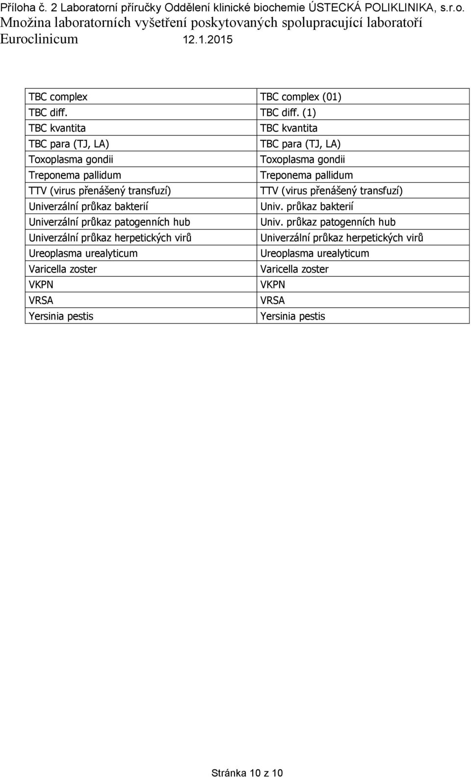 (1) TBC kvantita TBC kvantita TBC para (TJ, LA) TBC para (TJ, LA) Toxoplasma gondii Toxoplasma gondii Treponema pallidum Treponema pallidum TTV