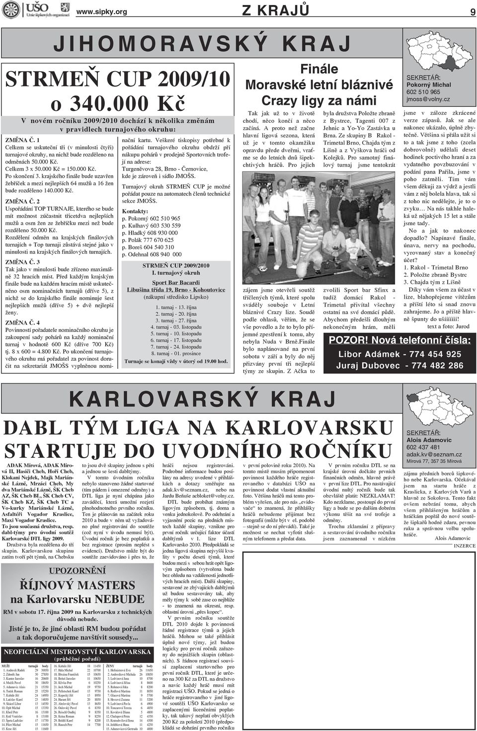 krajského finále bude uzavřen žebříček a mezi nejlepších 64 mužů a 16 žen bude rozděleno 140.000 Kč. ZMĚNA Č.