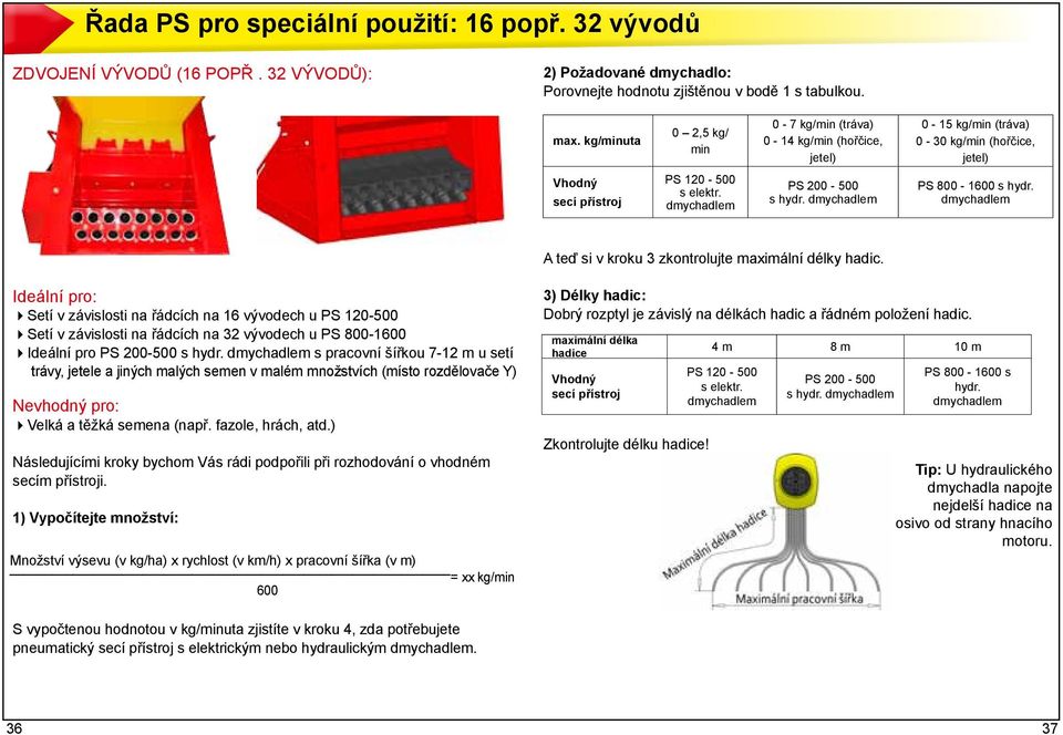 dmychadlem PS 800-1600 s hydr. dmychadlem A teď si v kroku 3 zkontrolujte maximální délky hadic.