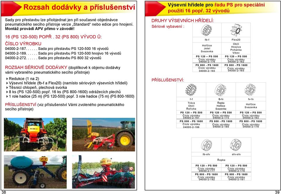 ..... Sada pro přestavbu PS 800 32 vývodů ROZSAH SÉRIOVÉ DODÁVKY (doplňkově k objemu dodávky vámi vybraného pneumatického secího přístroje) 4Redukce (1 na 2) 4Výsevní hřídele (fb-f a Flex20) (namísto