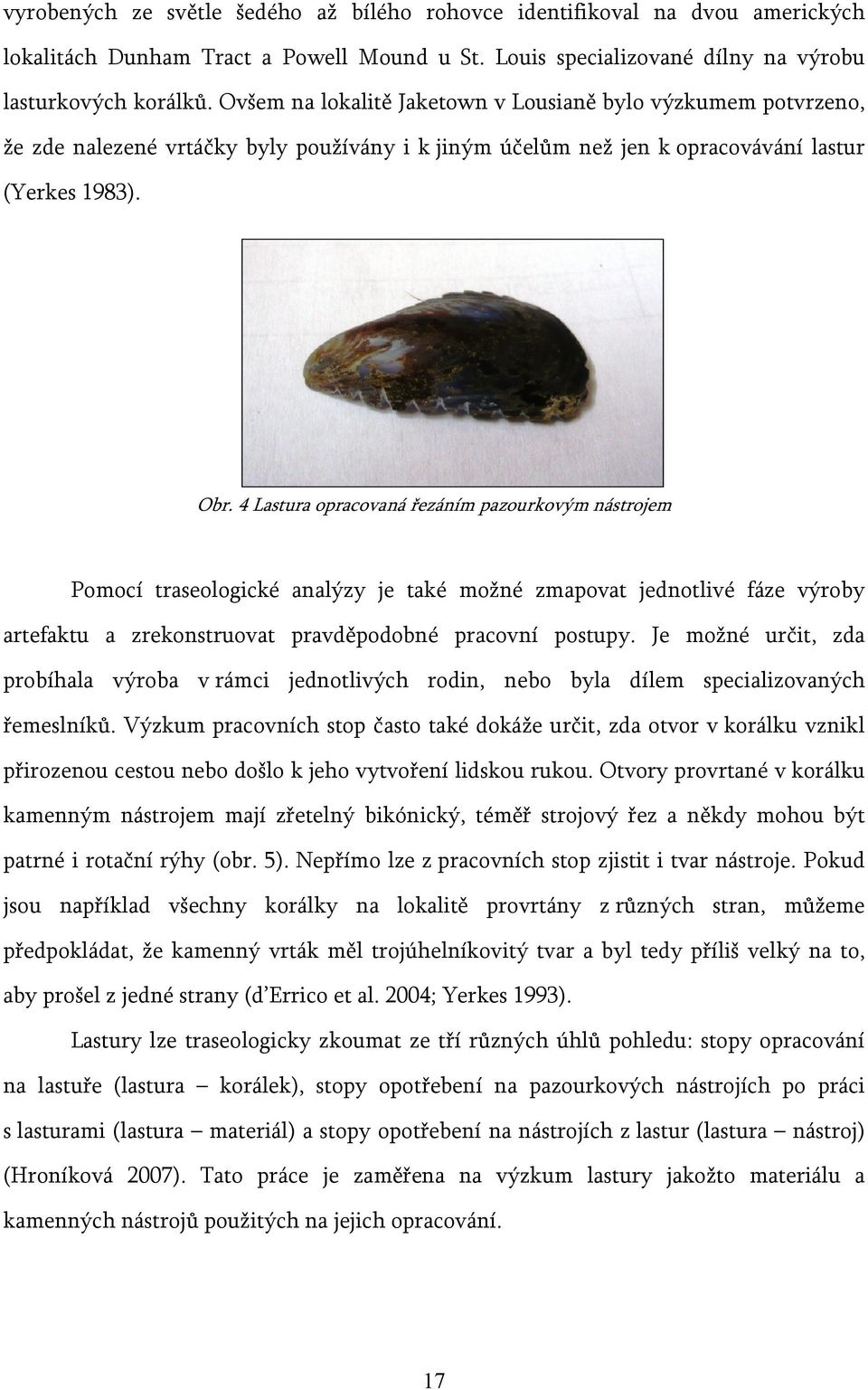 4 Lastura opracovaná řezáním pazourkovým nástrojem Pomocí traseologické analýzy je také možné zmapovat jednotlivé fáze výroby artefaktu a zrekonstruovat pravděpodobné pracovní postupy.