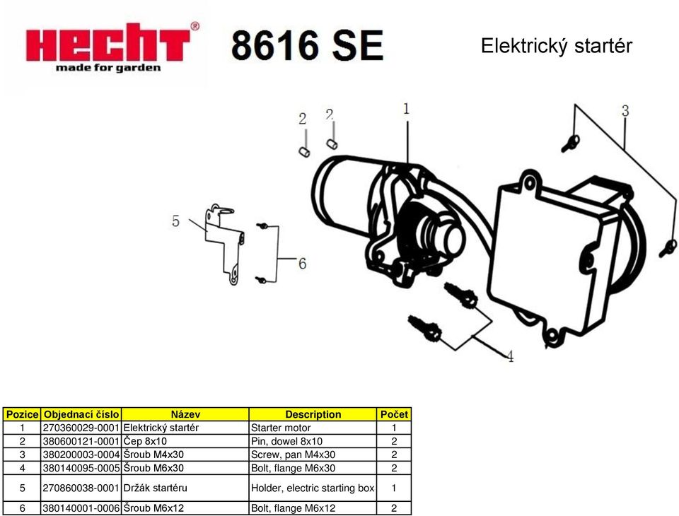 M4x30 Screw, pan M4x30 2 4 380140095-0005 Šroub M6x30 Bolt, flange M6x30 2 5 270860038-0001