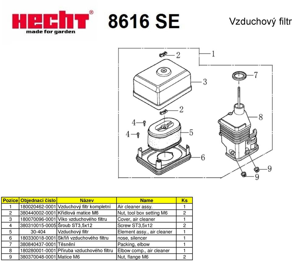 380310015-0005 Šroub ST3,5x12 Screw ST3,5x12 2 5 30-404 Vzduchový filtr Element assy.