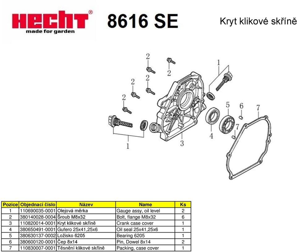 25x41,25x6 Oil seal 25x41,25x6 1 5 380630137-0002 Ložisko 6205 Bearing 6205 1 6 380600120-0001