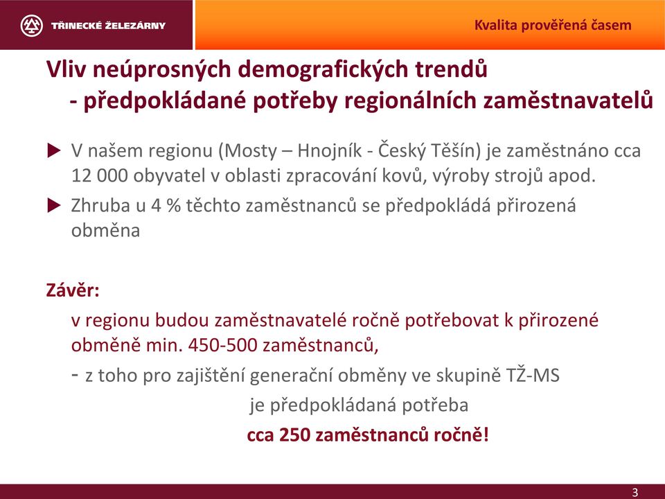 Zhruba u 4 % těchto zaměstnanců se předpokládá přirozená obměna Závěr: v regionu budou zaměstnavatelé ročně potřebovat k