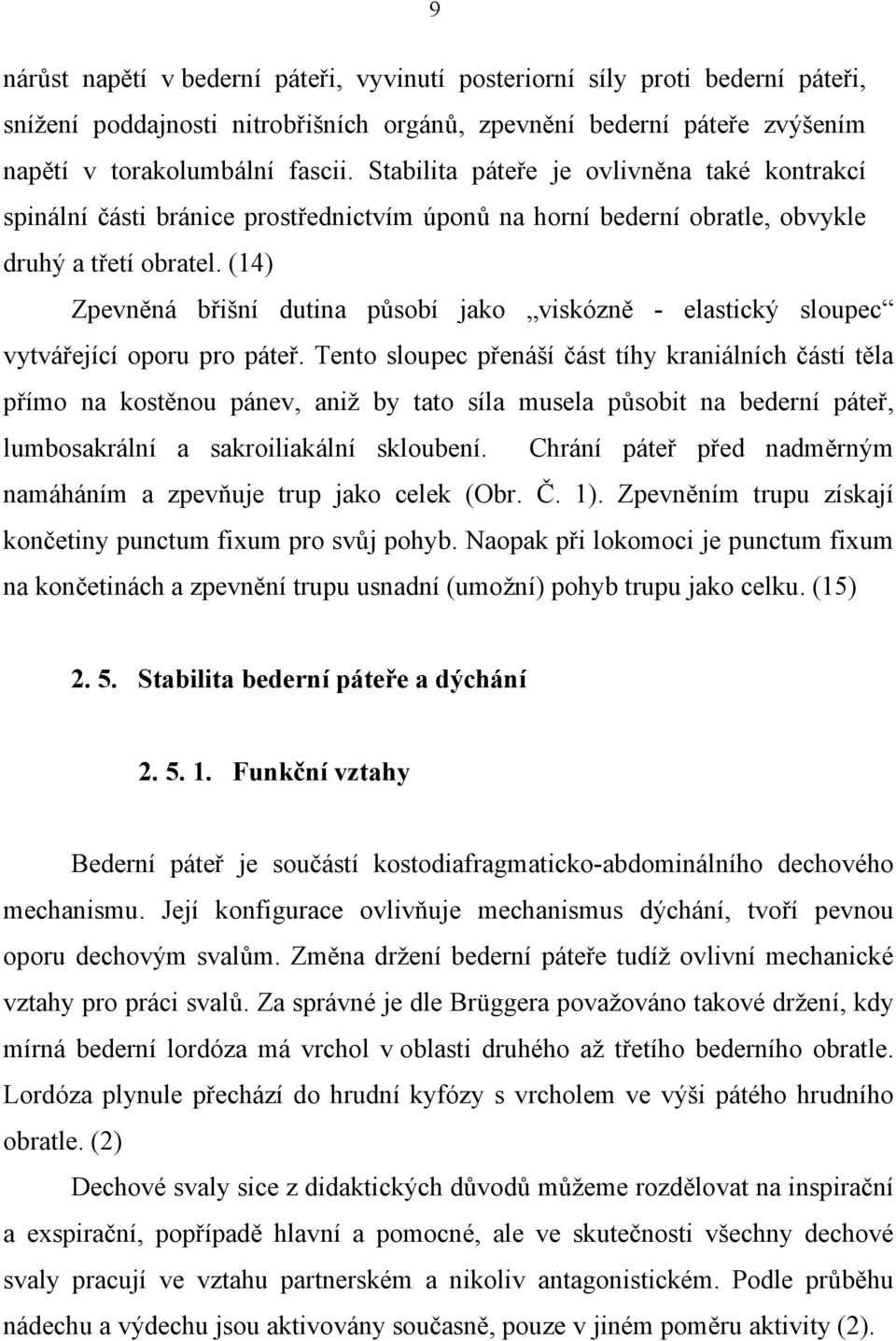 (14) Zpevněná břišní dutina působí jako viskózně - elastický sloupec vytvářející oporu pro páteř.