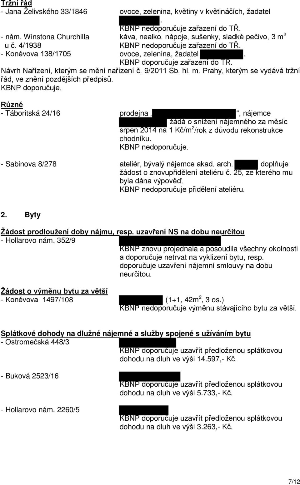 Návrh Nařízení, kterým se mění nařízení č. 9/2011 Sb. hl. m. Prahy, kterým se vydává tržní řád, ve znění pozdějších předpisů. KBNP doporučuje.
