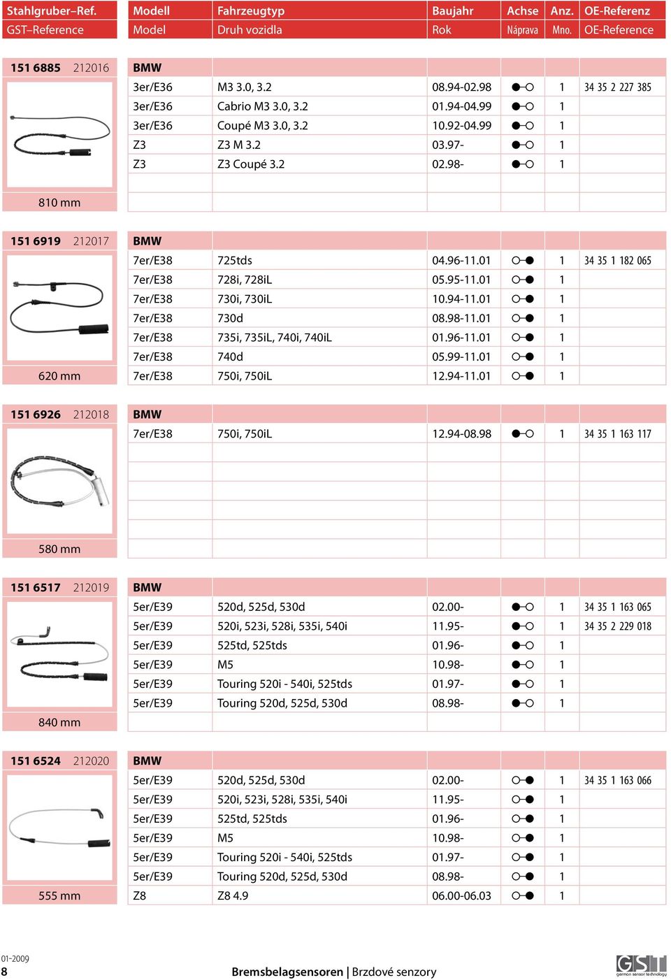 01 1 7er/E38 735i, 735iL, 740i, 740iL 01.96-11.01 1 7er/E38 740d 05.99-11.01 1 620 mm 7er/E38 750i, 750iL 12.94-11.01 1 151 6926 212018 BMW 7er/E38 750i, 750iL 12.94-08.