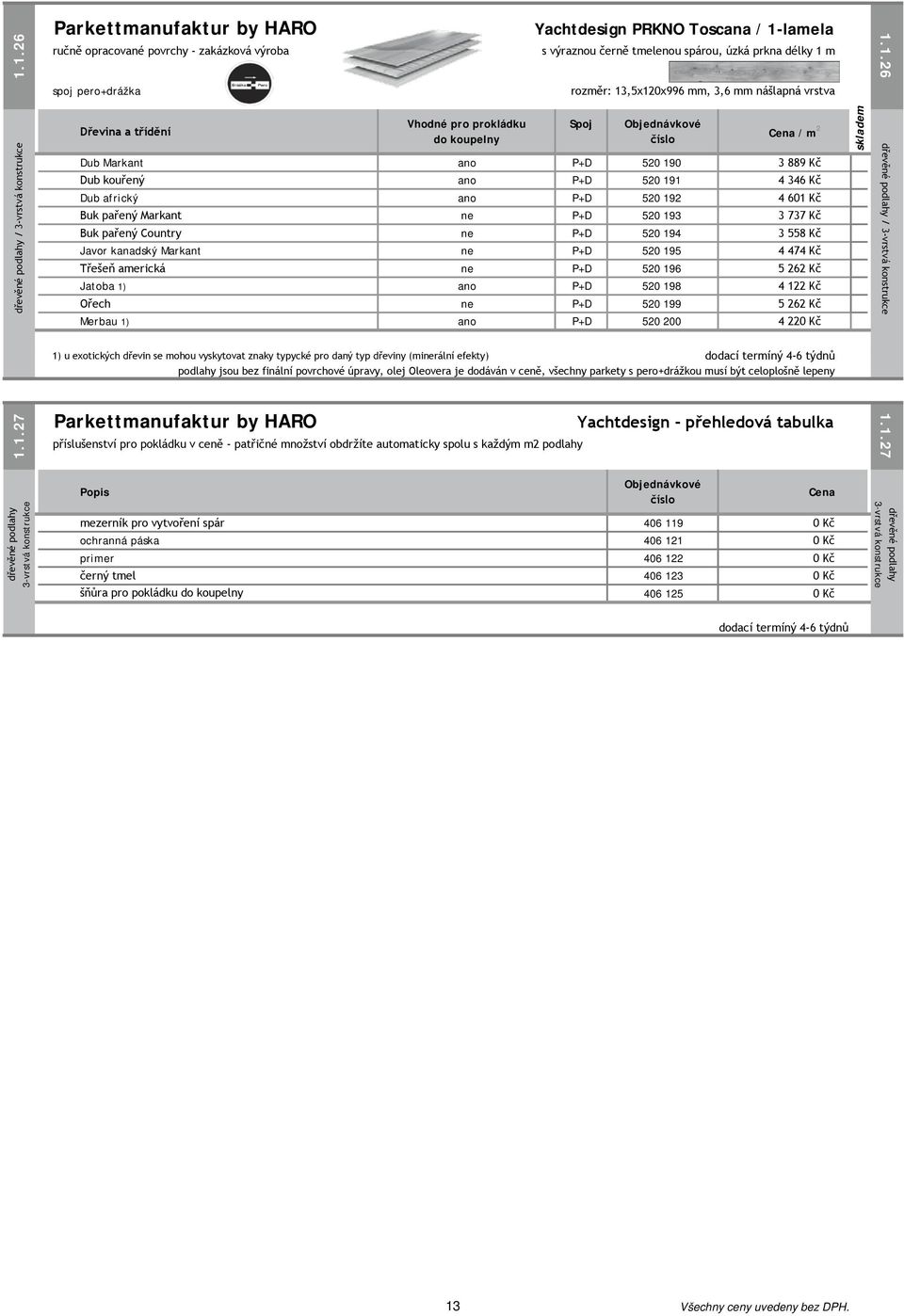 889 Kč Dub kouřený ano P+D 520 191 4 346 Kč Dub africký ano P+D 520 192 4 601 Kč Buk pařený Markant ne P+D 520 193 3 737 Kč Buk pařený Country ne P+D 520 194 3 558 Kč Javor kanadský Markant ne P+D