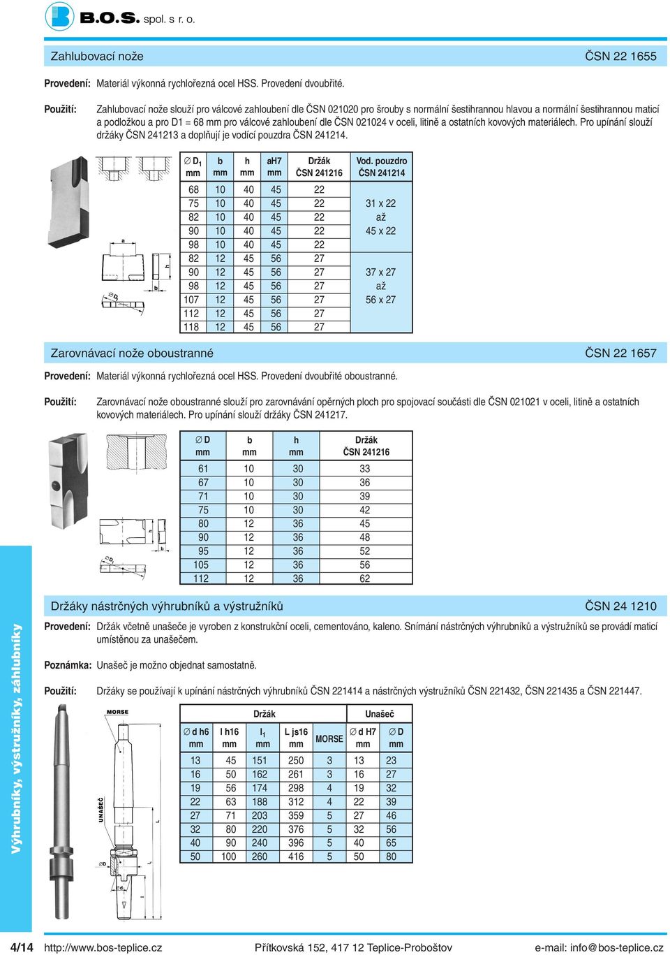 itině a ostatních kovových materiáech. Pro upínání souží držáky ČSN 241213 a dopňují je vodící pouzdra ČSN 241214. Upínací nástroje 1 b h ah7 Držák ČSN 241216 Vod.