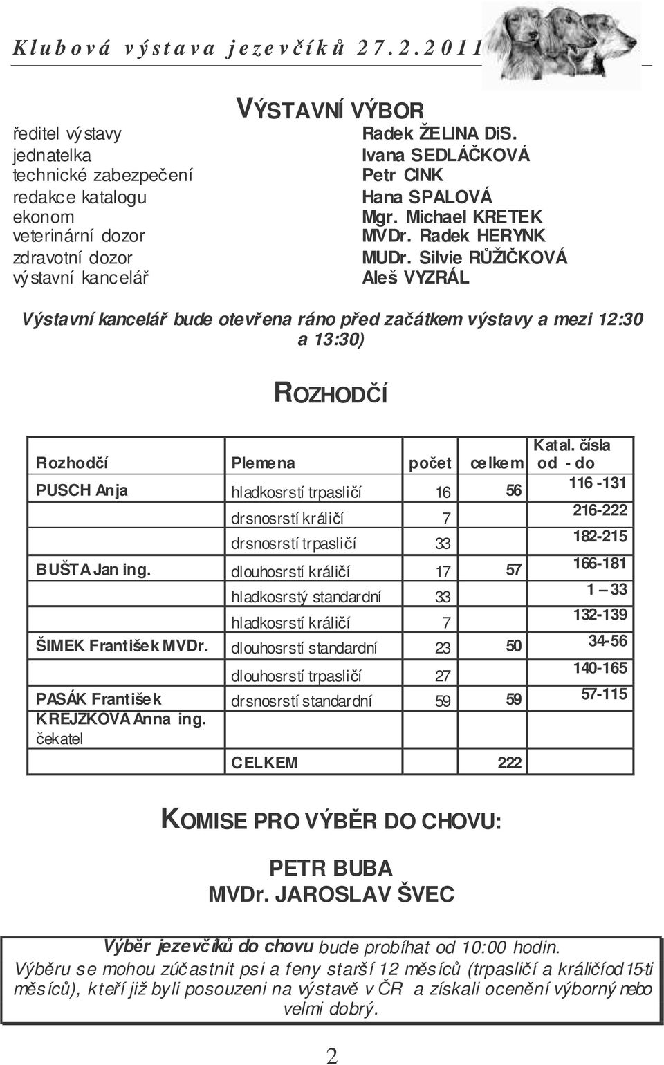 ísla od - do PUSCH Anja hladkosrstí trpaslií 16 56 116-131 drsnosrstí králií 7 216-222 drsnosrstí trpaslií 33 182-215 BUŠTA Jan ing.