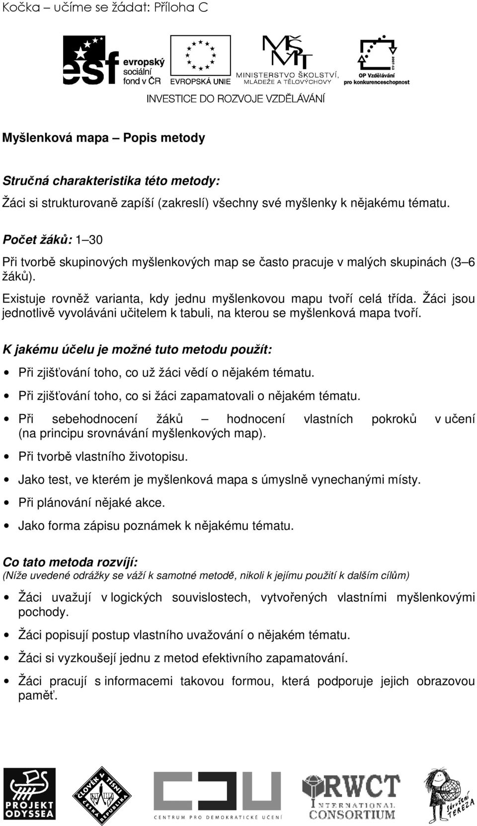 Žáci jsou jednotlivě vyvoláváni učitelem k tabuli, na kterou se myšlenková mapa tvoří. K jakému účelu je možné tuto metodu použít: Při zjišťování toho, co už žáci vědí o nějakém tématu.