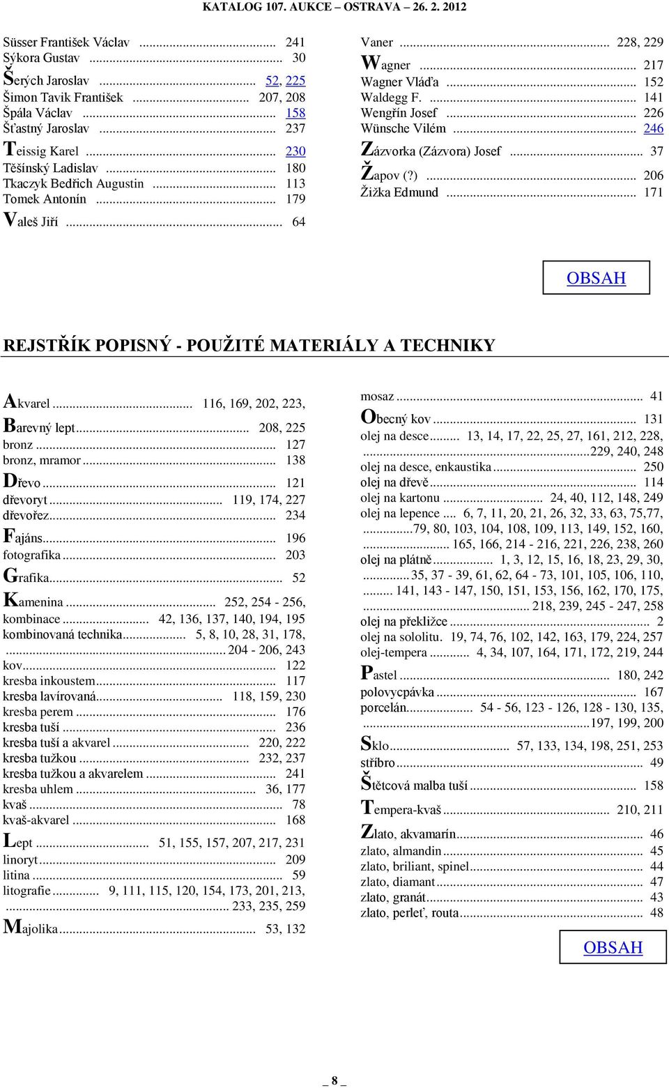 .. 246 Zázvorka (Zázvora) Josef... 37 Ţapov (?)... 206 Ţiţka Edmund... 171 REJSTŘÍK POPISNÝ - POUŢITÉ MATERIÁLY A TECHNIKY Akvarel... 116, 169, 202, 223, Barevný lept... 208, 225 bronz.