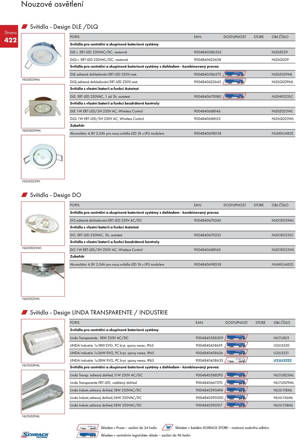 9004840622645 NLDLQ029ML DLE, ERT-LED 230VAC, 1 až 3h, autotest 9004840670080 NLDHE023SC Svítidla s vlastní baterií a funkcí bezdrátové kontroly DLE 1W ERT-LED/3H 230V AC, Wireless Control