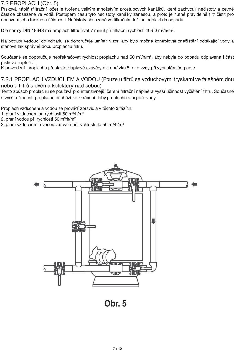 Dle normy DIN 19643 má proplach fi ltru trvat 7 minut při fi ltrační rychlosti 40-50 m 3 /h/m 2.