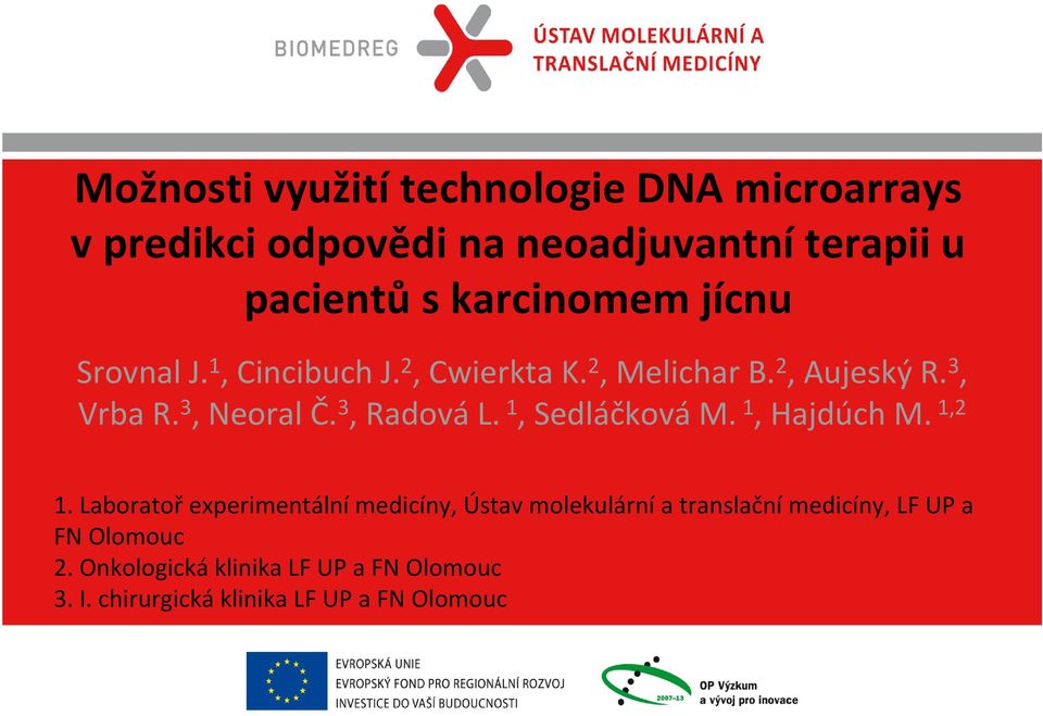 3, Radová L. 1, Sedláčková M. 1, Hajdúch M. 1,2 1.