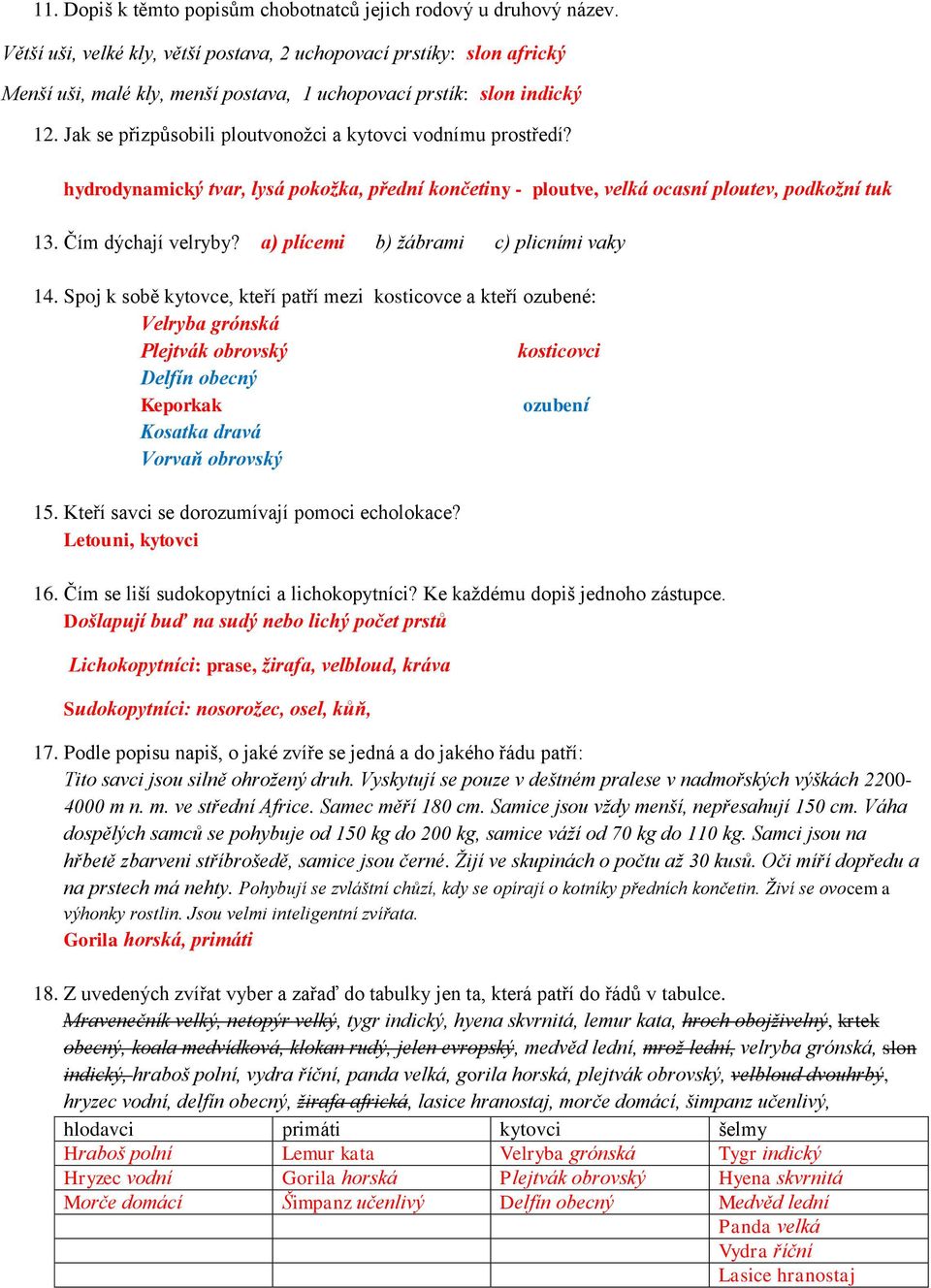 Jak se přizpůsobili ploutvonožci a kytovci vodnímu prostředí? hydrodynamický tvar, lysá pokožka, přední končetiny - ploutve, velká ocasní ploutev, podkožní tuk 13. Čím dýchají velryby?