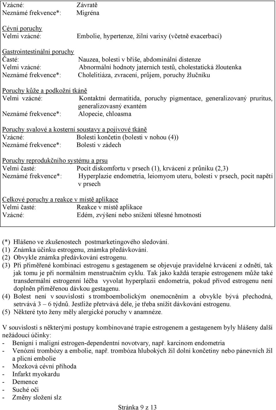 Kontaktní dermatitida, poruchy pigmentace, generalizovaný pruritus, generalizovasný exantém Neznámé frekvence*: Alopecie, chloasma Poruchy svalové a kosterní soustavy a pojivové tkáně Vzácné: Bolesti