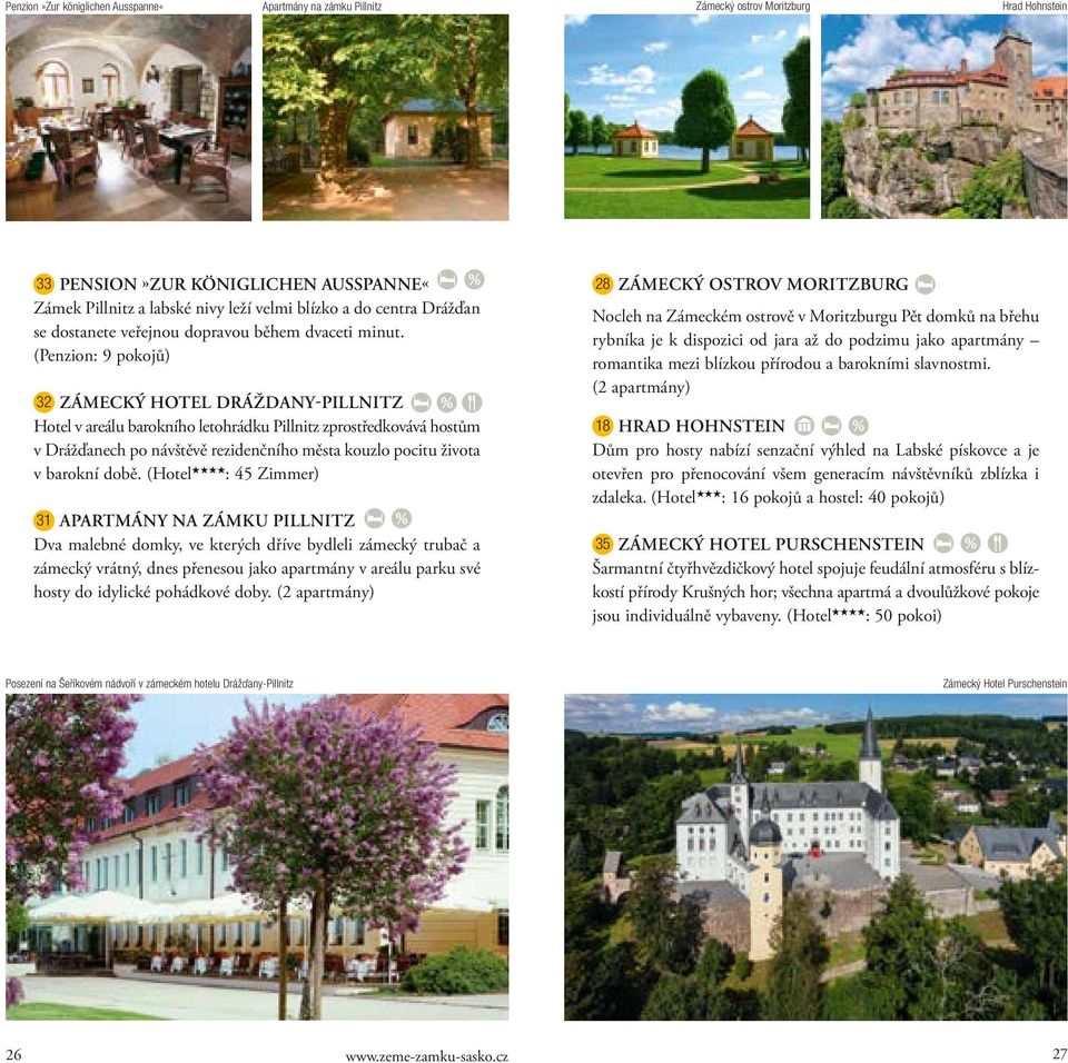 (Penzion: 9 pokojů) 32 ZÁMECKÝ HOTEL DRÁŽDANY-PILLNITZ Hotel v areálu barokního letohrádku Pillnitz zprostředkovává hostům v Drážďanech po návštěvě rezidenčního města kouzlo pocitu života v barokní