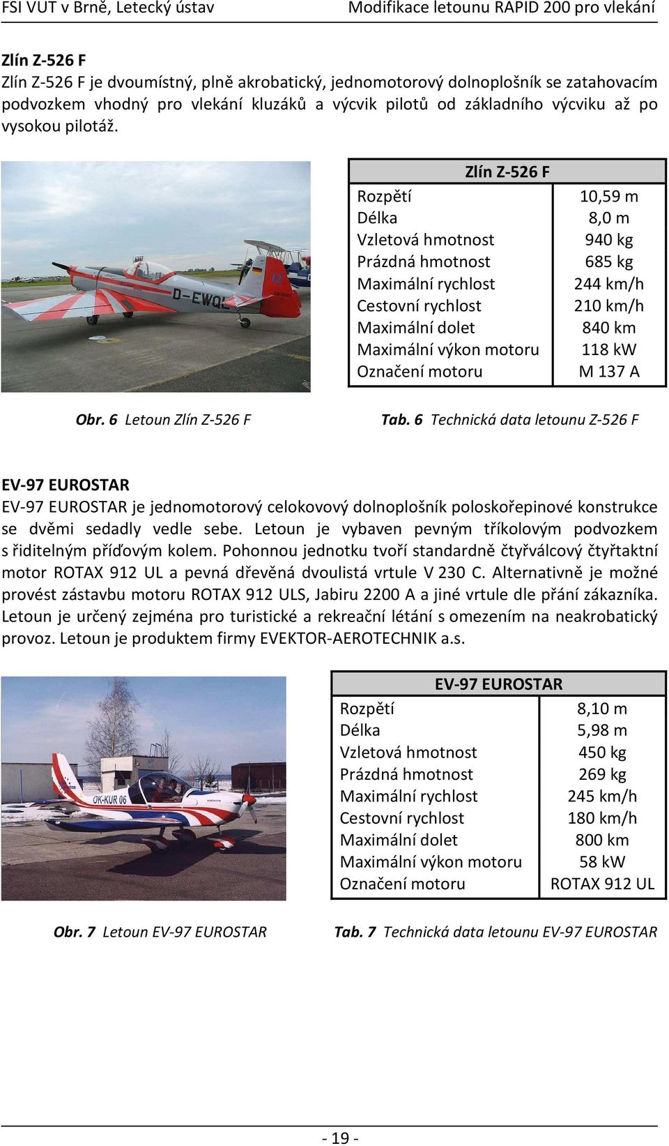 840 km 118 kw M 137 A Obr. 6 Letoun Zlín Z-526 F Tab.