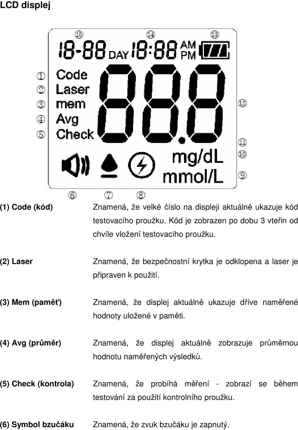 (2) Laser Znamená, že bezpečnostní krytka je odklopena a laser je připraven k použití.