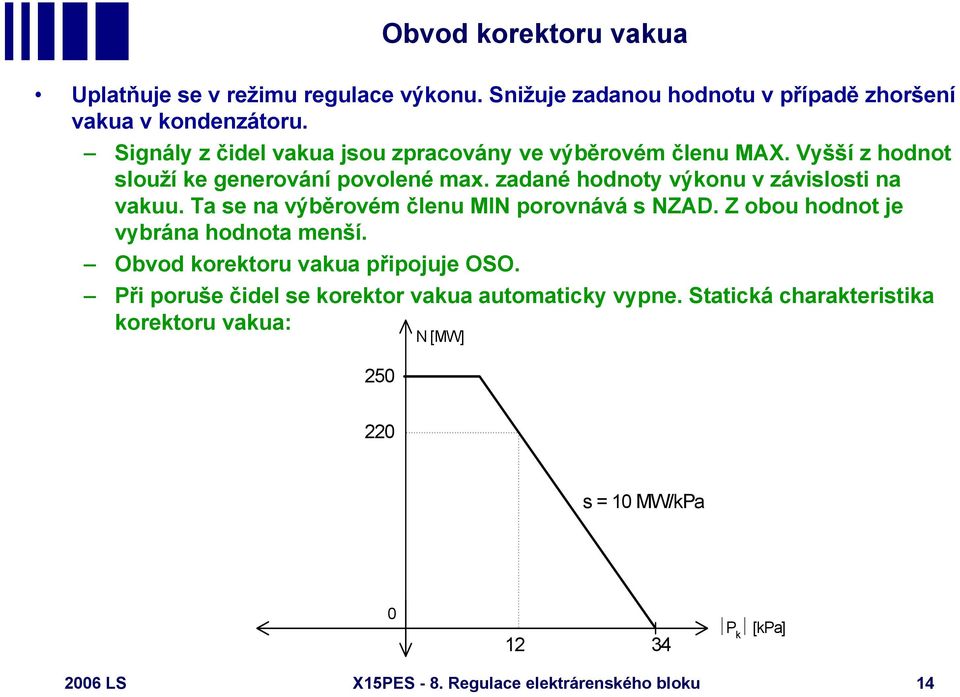zadané hodnoty výkonu v závislosti na vakuu. Ta se na výběrovém členu MI porovnává s ZAD. Z obou hodnot je vybrána hodnota menší.