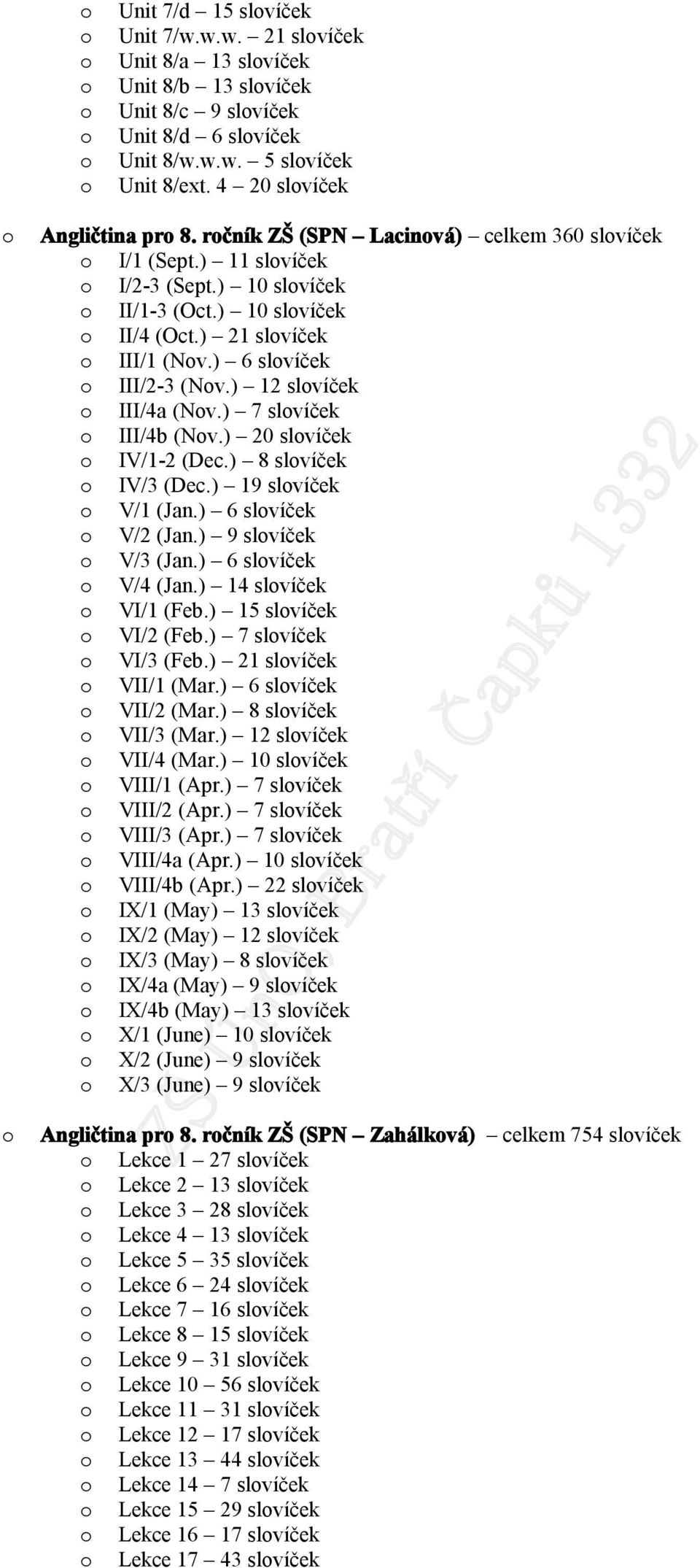 ) 7 slvíček III/4b (Nv.) 20 slvíček IV/1-2 (Dec.) 8 slvíček IV/3 (Dec.) 19 slvíček V/1 (Jan.) 6 slvíček V/2 (Jan.) 9 slvíček V/3 (Jan.) 6 slvíček V/4 (Jan.) 14 slvíček VI/1 (Feb.