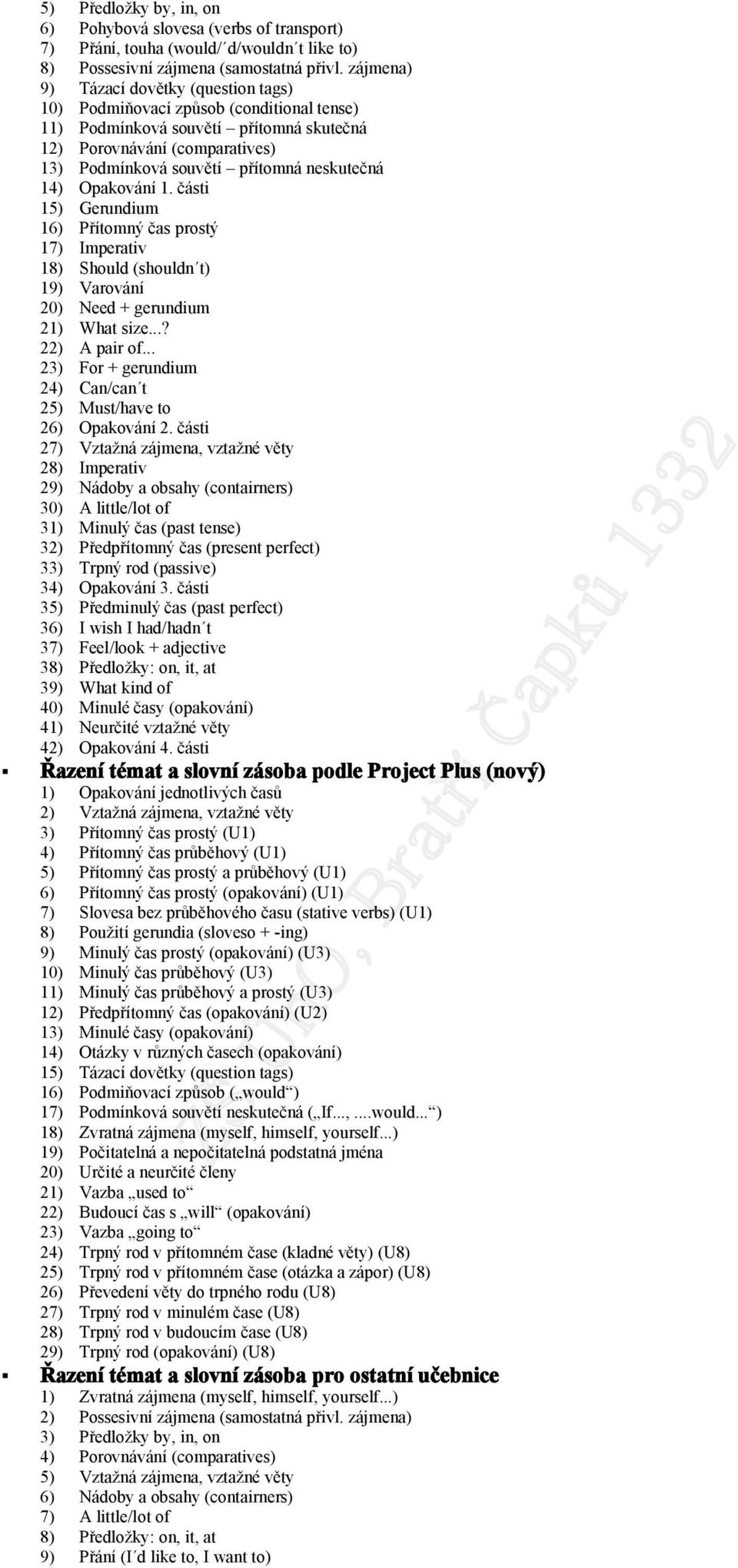 části 15) Gerundium 16) Přítmný čas prstý 17) Imperativ 18) Shuld (shuldn t) 19) Varvání 20) Need + gerundium 21) What size...? 22) A pair f.