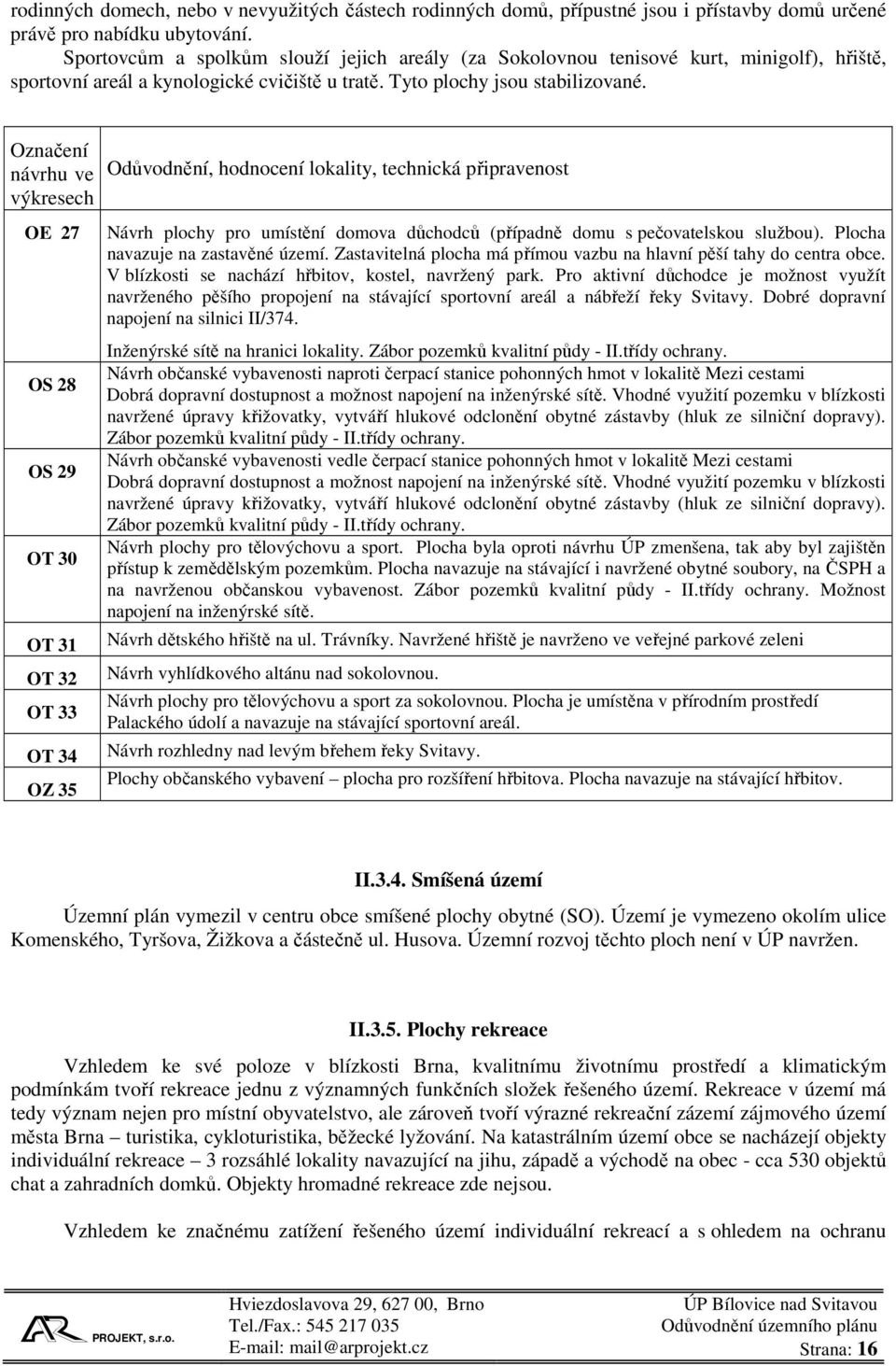 Označení návrhu ve výkresech OE 27 OS 28 OS 29 OT 30 OT 31 OT 32 OT 33 OT 34 OZ 35 Odůvodnění, hodnocení lokality, technická připravenost Návrh plochy pro umístění domova důchodců (případně domu s