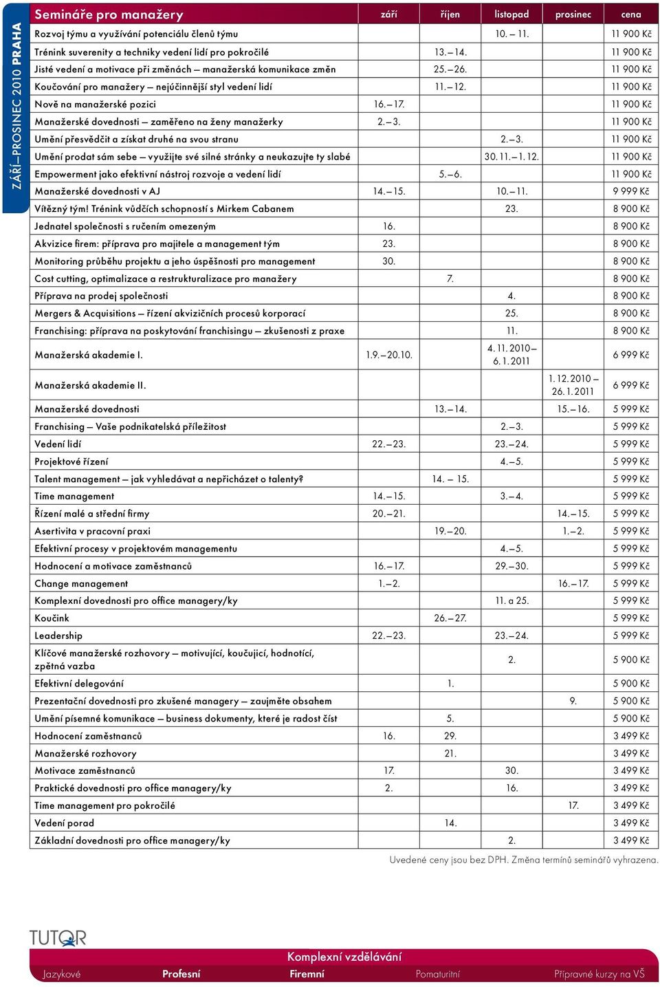 11 900 Kč Manažerské dovednosti zaměřeno na ženy manažerky 2. 3. 11 900 Kč Umění přesvědčit a získat druhé na svou stranu 2. 3. 11 900 Kč Umění prodat sám sebe využijte své silné stránky a neukazujte ty slabé 30.