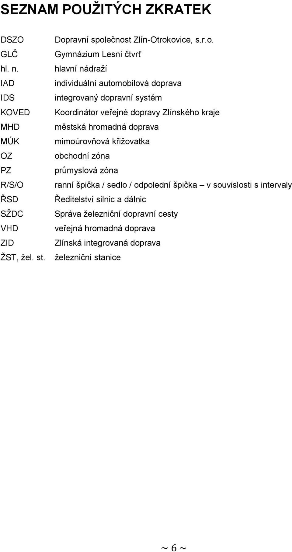 Koordinátor veřejné dopravy Zlínského kraje městská hromadná doprava mimoúrovňová křižovatka obchodní zóna průmyslová zóna ranní špička / sedlo