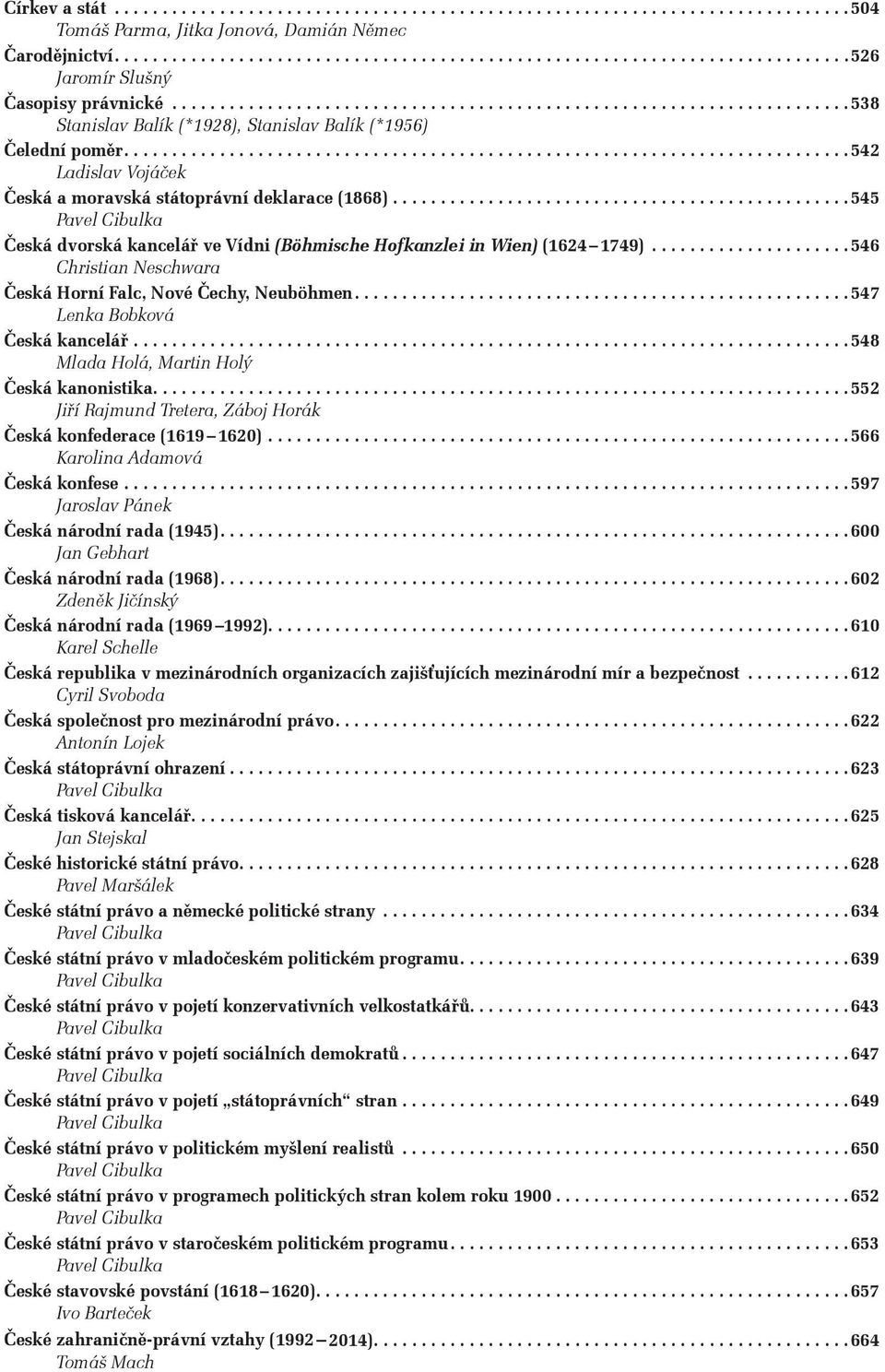 ..546 Christian Neschwara Česká Horní Falc, Nové Čechy, Neuböhmen....547 Lenka Bobková Česká kancelář...548 Mlada Holá, Martin Holý Česká kanonistika.