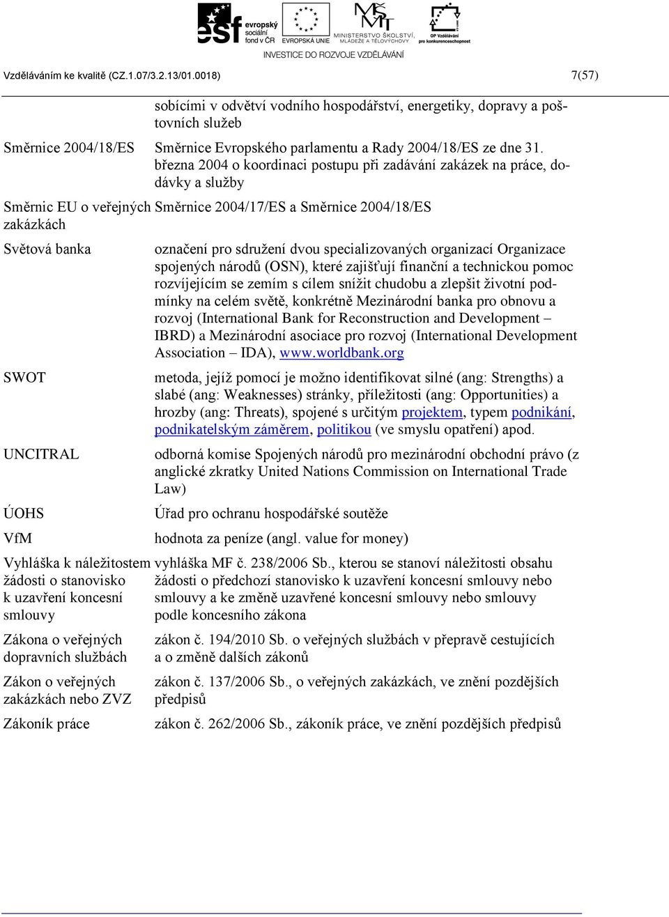 března 2004 o koordinaci postupu při zadávání zakázek na práce, dodávky a služby Směrnic EU o veřejných Směrnice 2004/17/ES a Směrnice 2004/18/ES zakázkách Světová banka SWOT označení pro sdružení