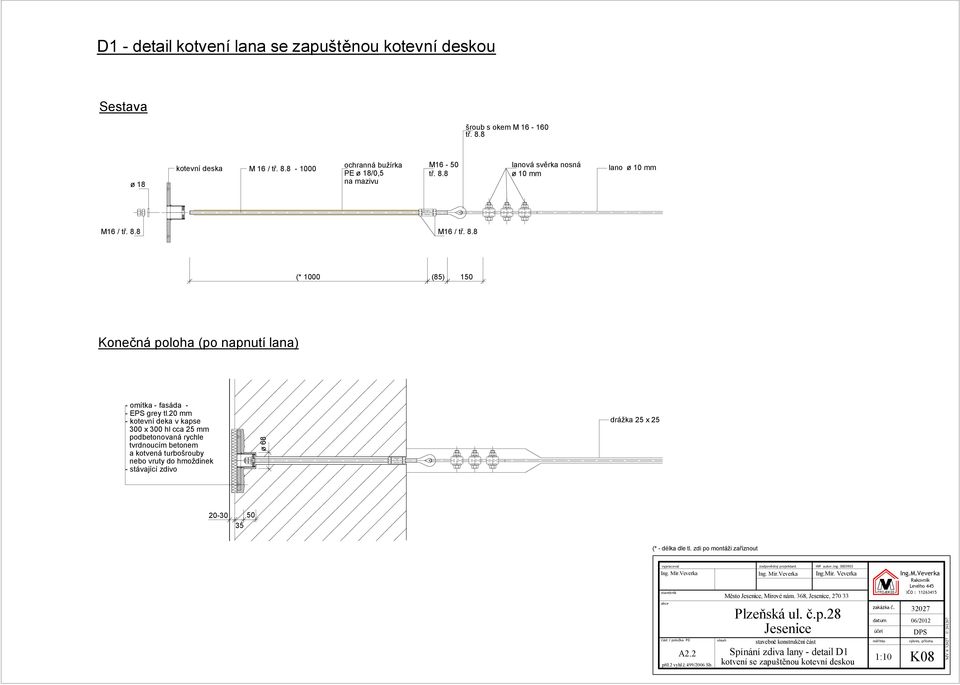 0 mm - kotevní deka v kapse 00 x 00 hl cca mm podbetonovaná rychle tvrdnoucím betonem a kotvená turbošrouby nebo vruty do hmoždinek - stávající zdivo ø 8 drážka x 0-0 0 (* - délka dle tl.