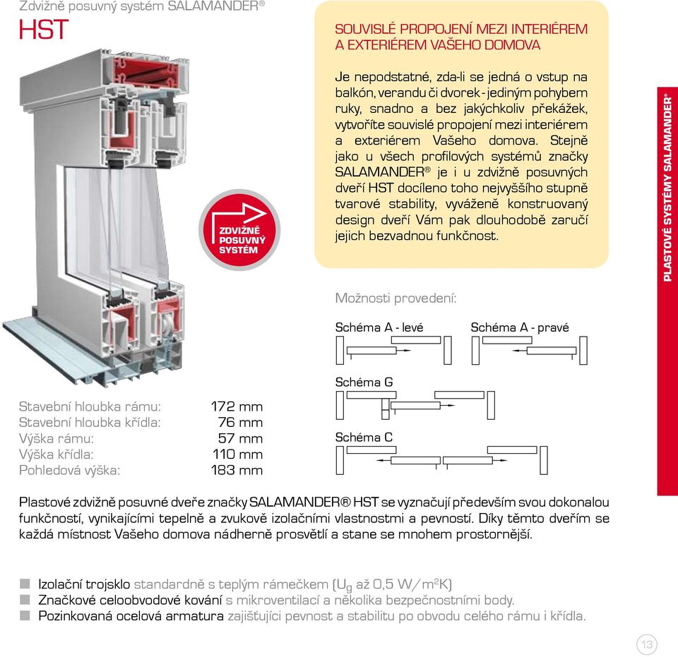 Stejně jako u všech profilových systémů značky SALAMANDER je i u zdvižně posuvných dveří HST docíleno toho nejvyššího stupně tvarové stability, vyváženě konstruovaný design dveří Vám pak dlouhodobě