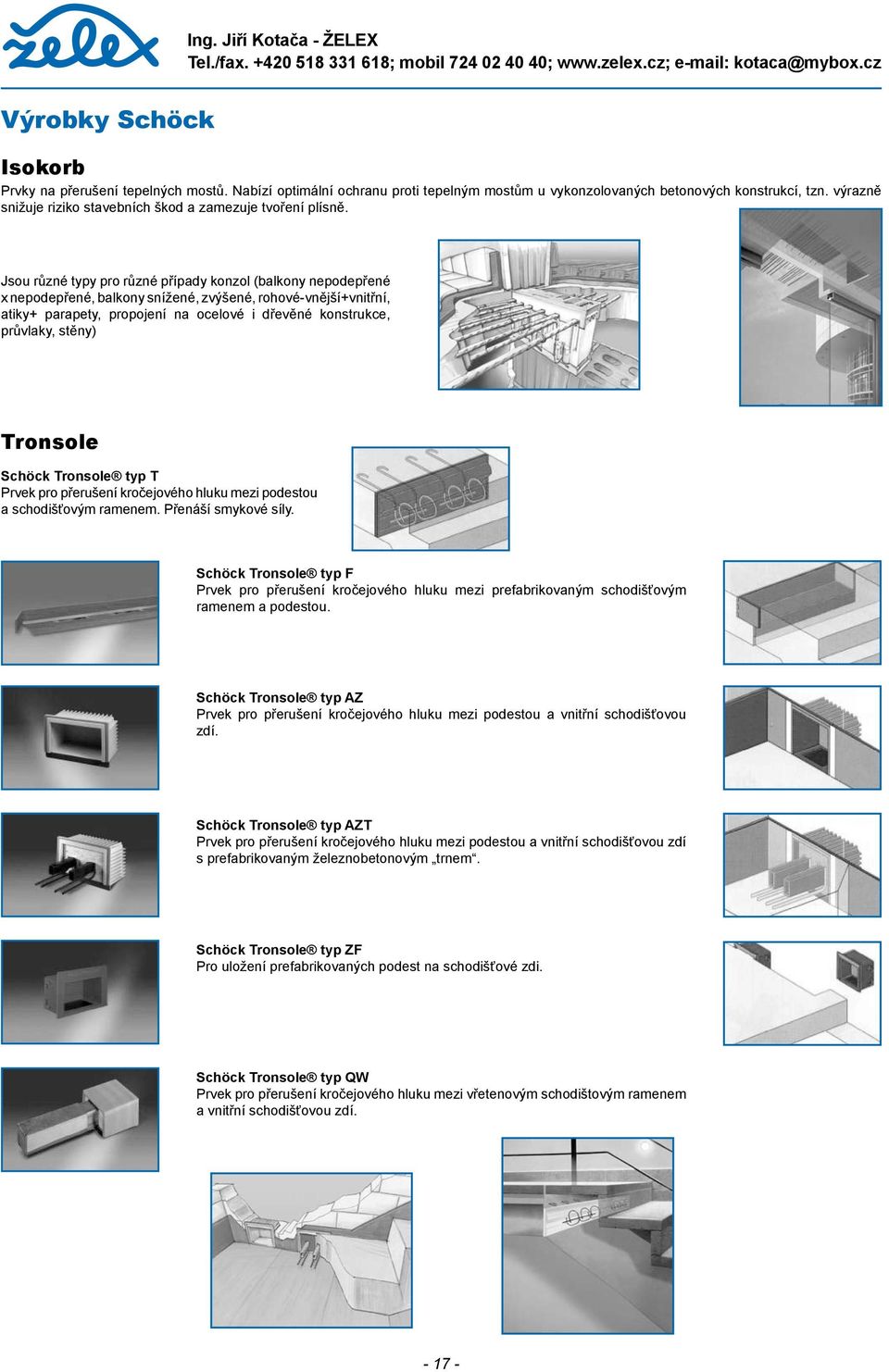 Jsou různé typy pro různé případy konzol (balkony nepodepřené x nepodepřené, balkony snížené, zvýšené, rohové-vnější+vnitřní, atiky+ parapety, propojení na ocelové i dřevěné konstrukce, průvlaky,