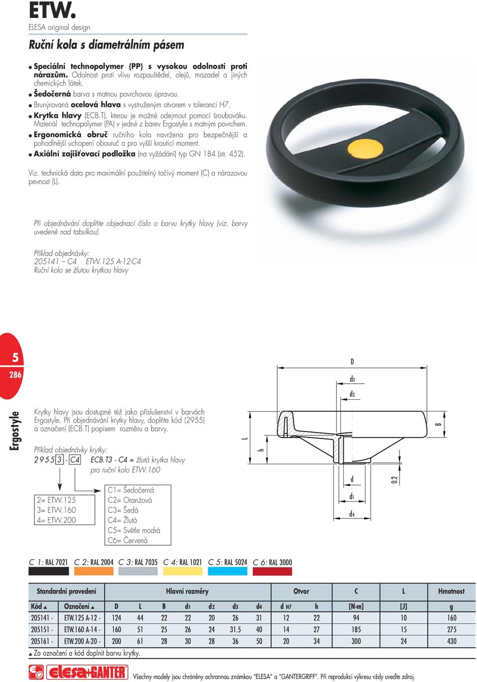 Materiál tecnopolymer (PA) v jené z barev Ergostyle s matným povrcem. Ergonomická obruč ručnío kola navržena pro bezpečnější a poolnější ucopení obouruč a pro vyšší krouticí moment.
