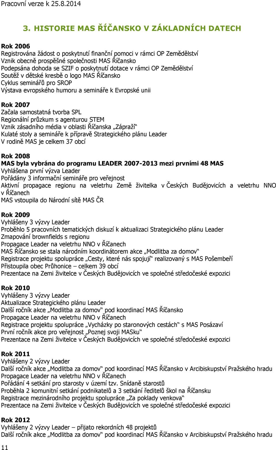 SPL Regionální průzkum s agenturou STEM Vznik zásadního média v oblasti Říčanska Zápraží Kulaté stoly a semináře k přípravě Strategického plánu Leader V rodině MAS je celkem 37 obcí Rok 2008 MAS byla