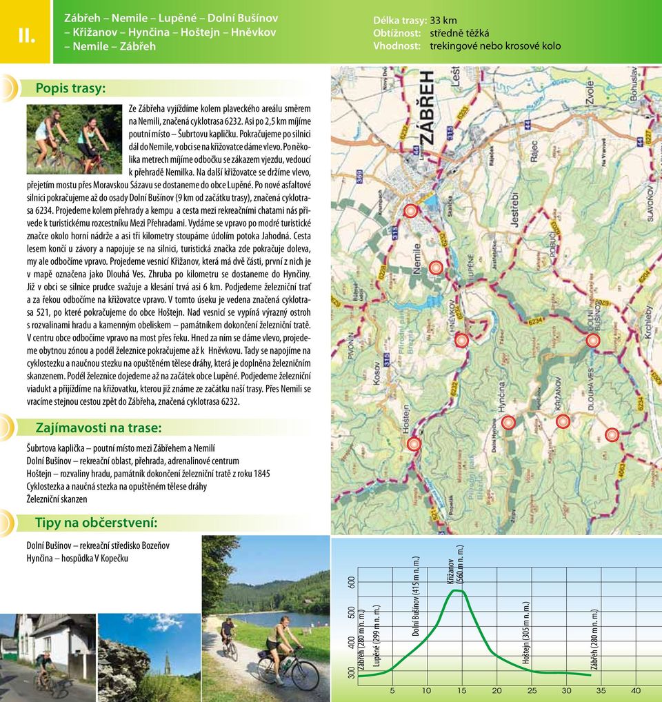 Po několika metrech míjíme odbočku se zákazem vjezdu, vedoucí k přehradě Nemilka. Na další křižovatce se držíme vlevo, přejetím mostu přes Moravskou Sázavu se dostaneme do obce Lupěné.